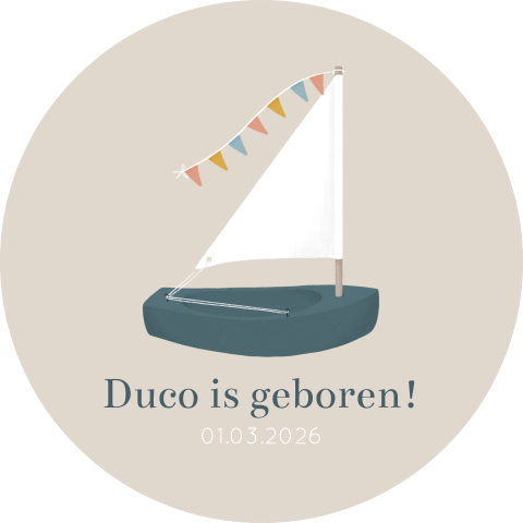 Raamsticker passend bij geboortekaartje met bootje