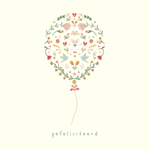 Wenskaart verjaardagskaart folklore ballon