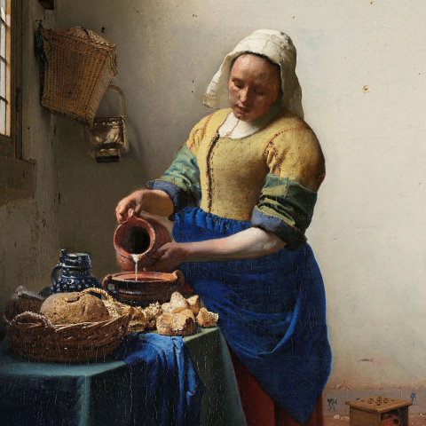 Wenskaart met Het Melkmeisje van Vermeer