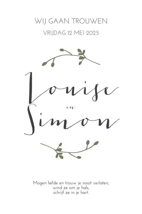 Trouwkaart takje groen chique