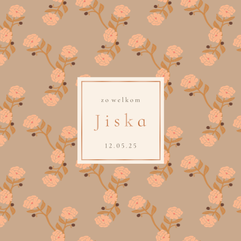 Geboortekaartje vierkant folie retro bloemen