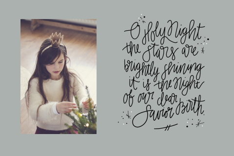 Kerstkaart O holy night handlettering