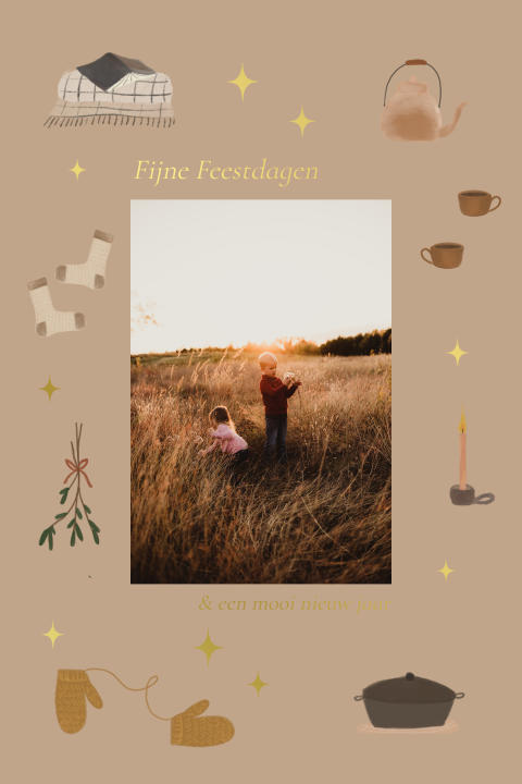 Kerstkaart foto getekende winter illustraties