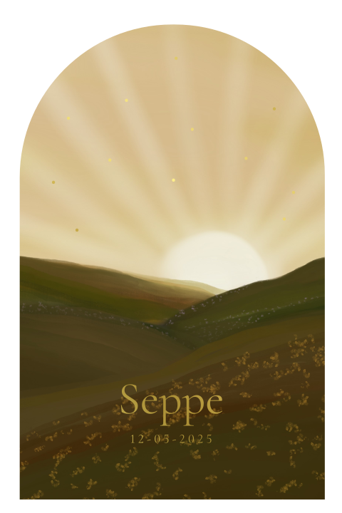 Geboortekaart boog zon illustratie goudfolie