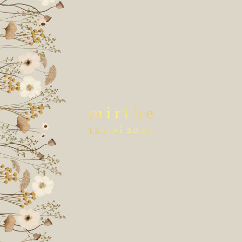 Geboortekaartje bloemen rand herfst foliedruk