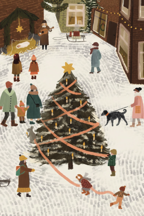 Kerstkaart foto tekening Vertel het door