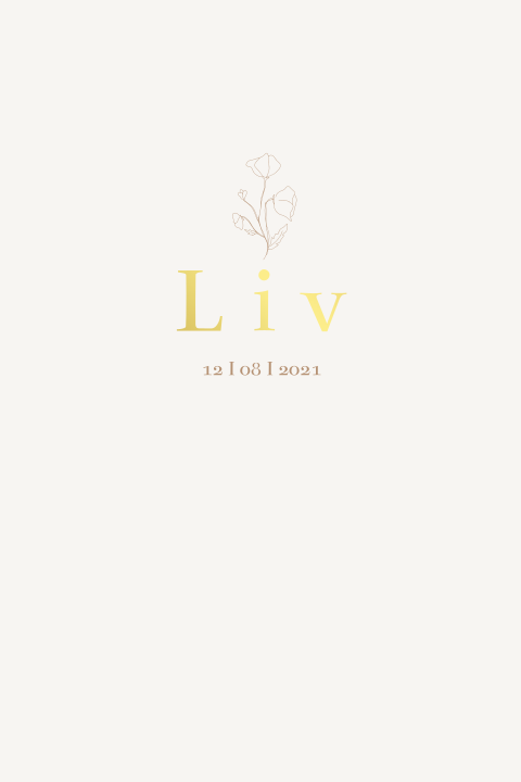 Geboortekaartje lijntekening bloem en goudfolie