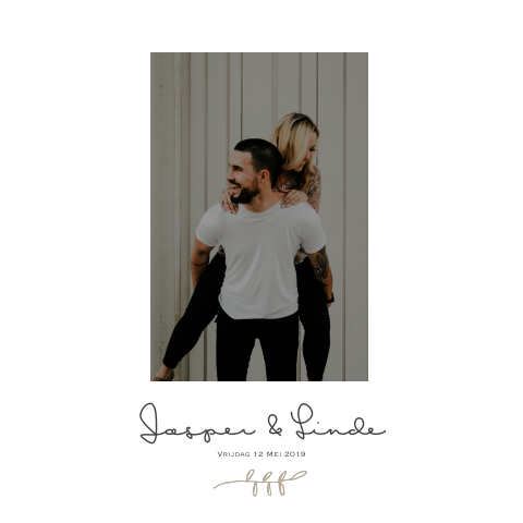 Trouwkaart foto blaadje vierkant