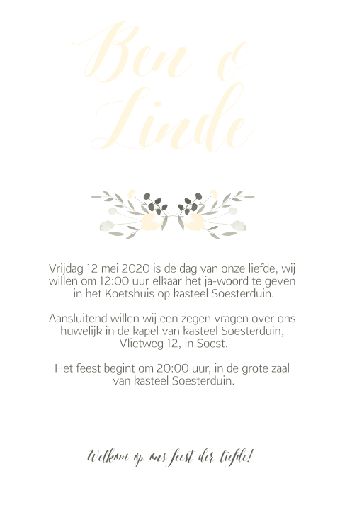 Trouwkaart bloemen peache