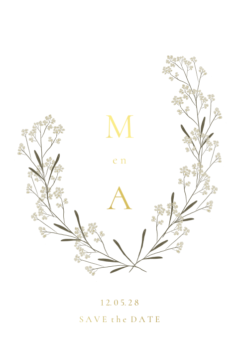 Save the Date bloemen krans kalkpapier