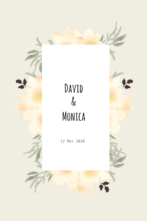 Trouwkaart boho bloemen grijs