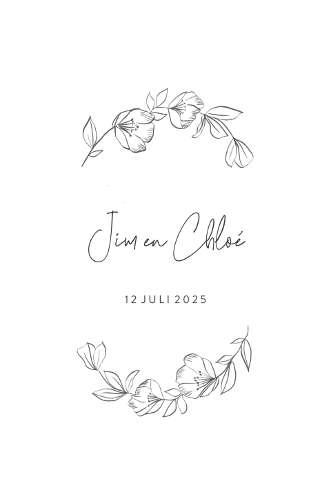Trouwkaart lijntekening bloemen