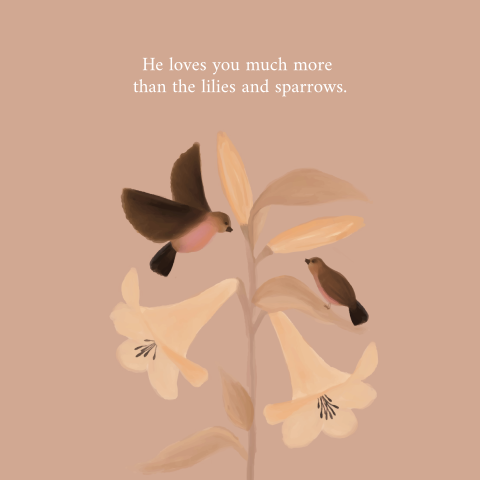 Tegeltje lilies and sparrows