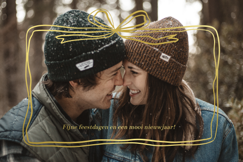 Kerstkaart foto goudfolie kader strik