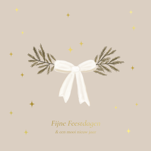 Kerstkaart strik goudfolie sterren