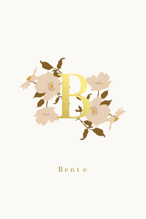 Geboortekaartje bloemen letter goudfolie