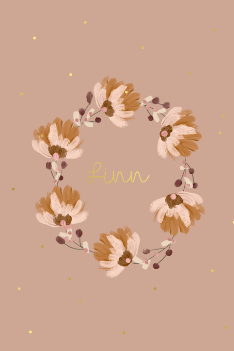 Geboortekaartje bloemen krans stippen goudfolie