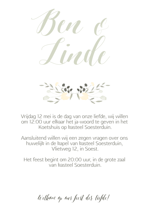 Trouwkaart flowers green