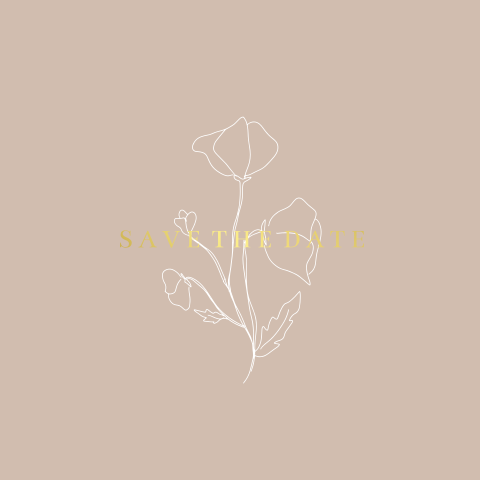 Save the Date kaart bloem lijntekening goudfolie