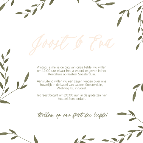 Trouwkaart Groen blaadjes