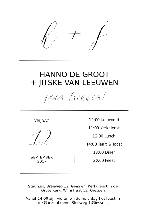 Trouwkaart typografie chique