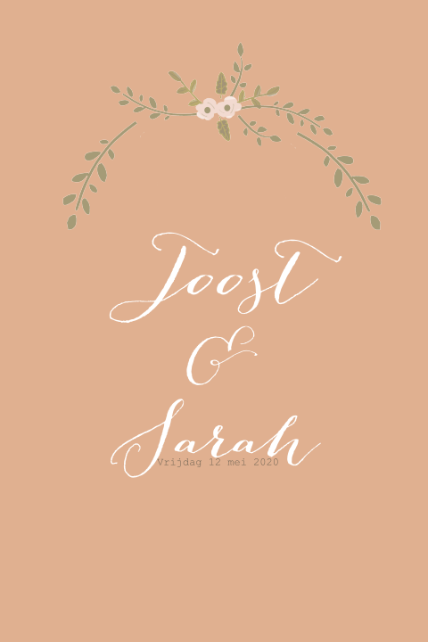 Trouwkaart bloemen oranje roze