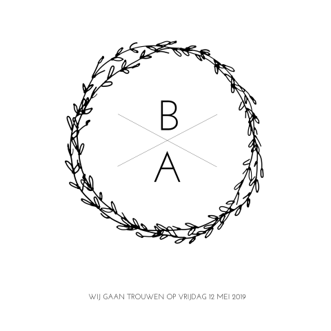 Trouwkaart Kruis zwart wit