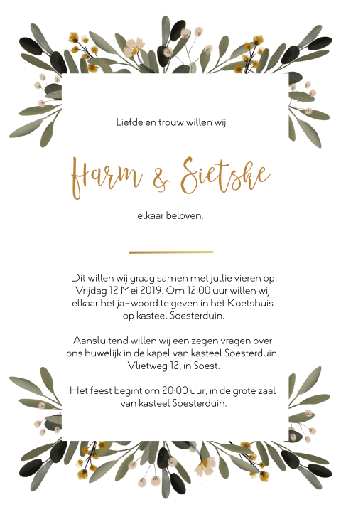 Trouwkaart watercolor bloemen