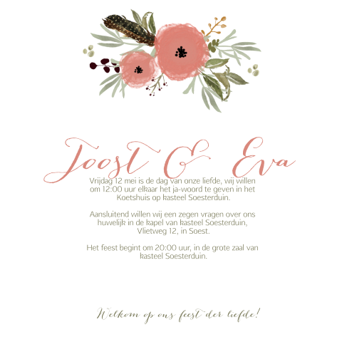 Trouwkaart veren bohemian