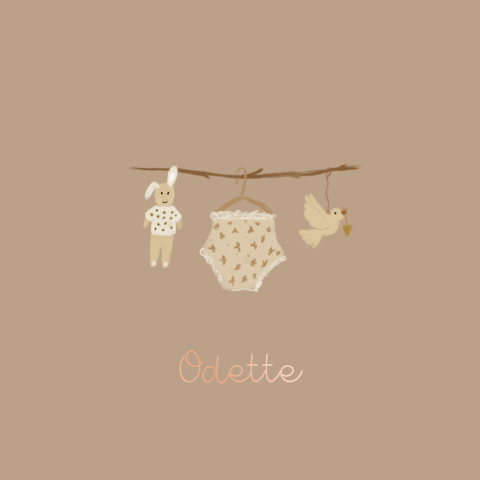 Geboortekaartje getekende baby kleertjes