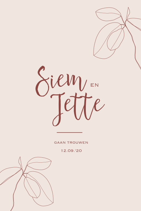 Trouwkaart bloem roze chique