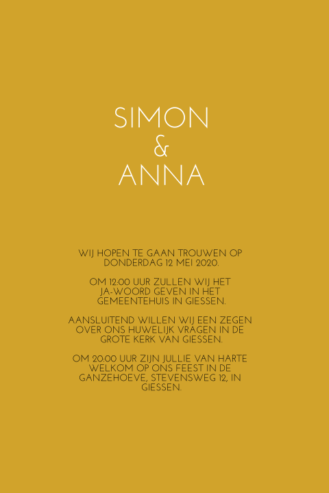 Trouwkaart Rozen oker geel