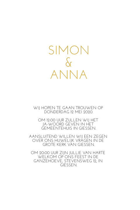 Trouwkaart Rozen oker geel