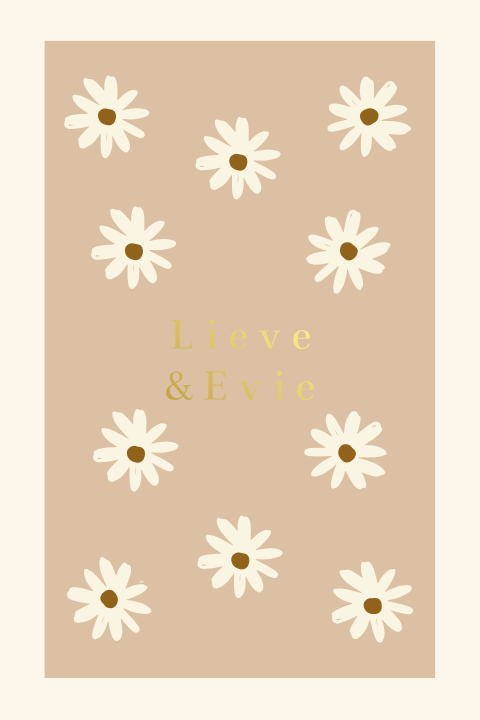 Geboortekaartje Madeliefjes tweeling goudfolie