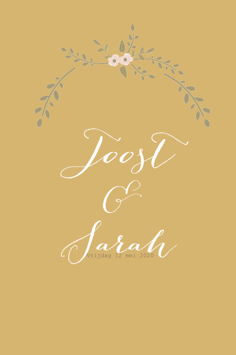 Trouwkaart bloemen okergeel