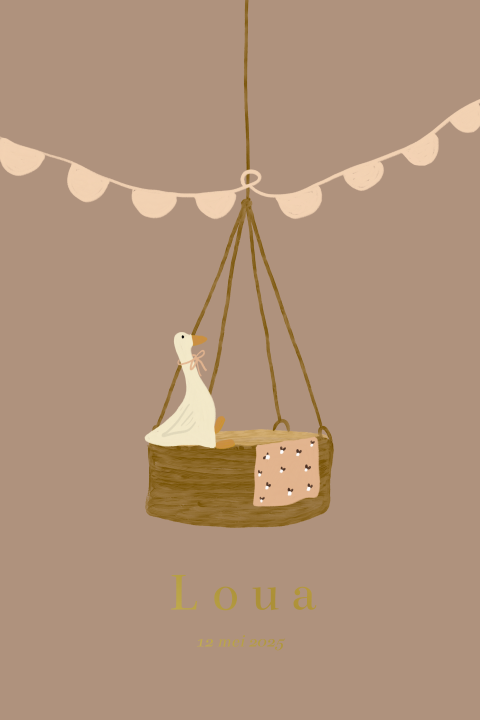 Geboortekaartje hangwieg foliedruk getekend