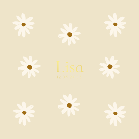 Geboortekaartje madelief bloemen goudfolie