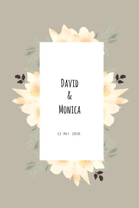 Trouwkaart boho bloemen taupe