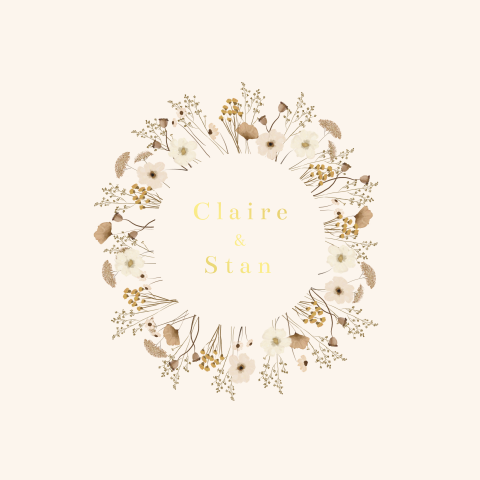 Trouwkaart bloemen cirkel goudfolie Huis van Mijn