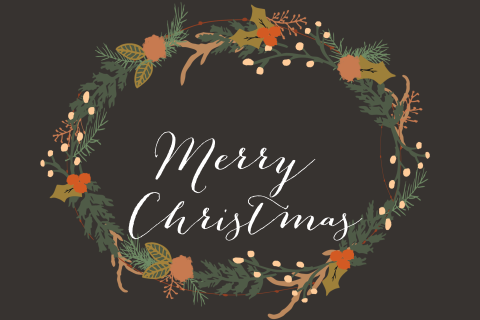 Kerstkaart krans Merry Christmas