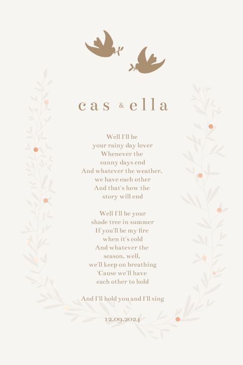 Trouwkaart duiven takjes