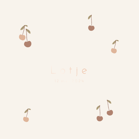Geboortekaartje kersjes rose goud folie