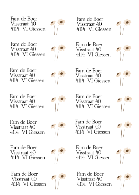 Adressticker vel ronde hoeken watercolor bloem