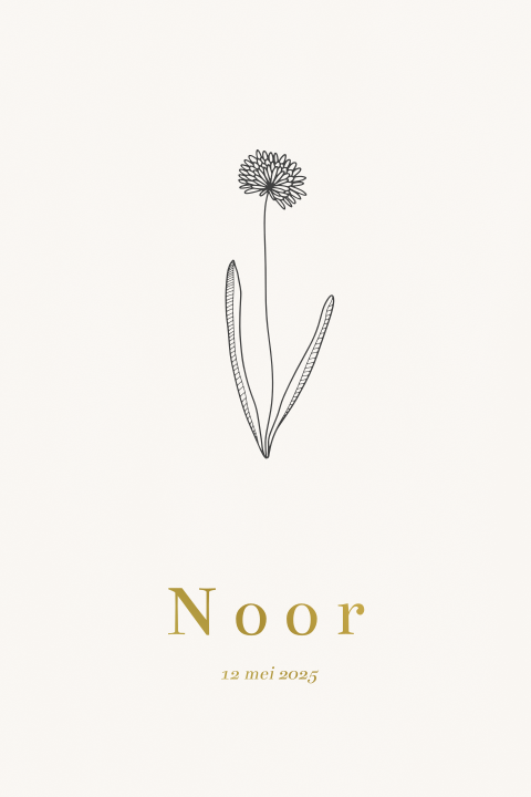 Geboortekaartje eenvoud foliedruk bloem lijn