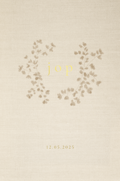 Geboortekaartje krans bloemen zand linnen