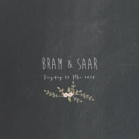 Trouwkaart krijtbord bloemen