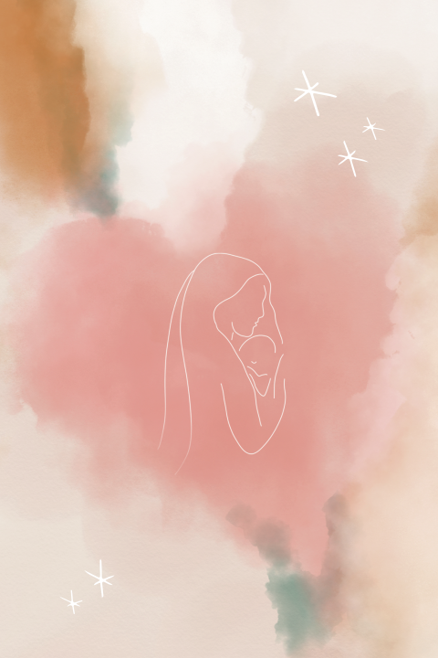 Kerstkaart Watercolor Maria en kind