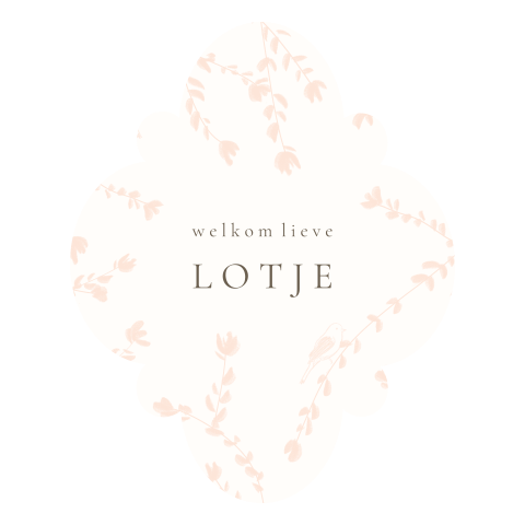 Geboortekaartje vorm ornament met takjes en vogeltje