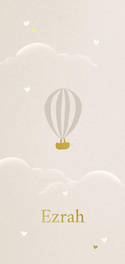 Geboortekaartje naturel Luchtballon hartjes wolken