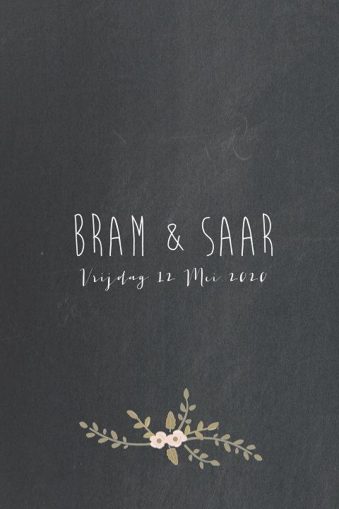 Trouwkaart krijtbord bloemen